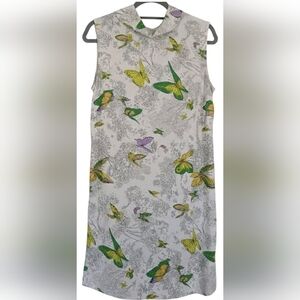 Vtg 60s Royal Miss Sz 16 Triacetone Shift Dress Zip Back Yellow Green Butterfly